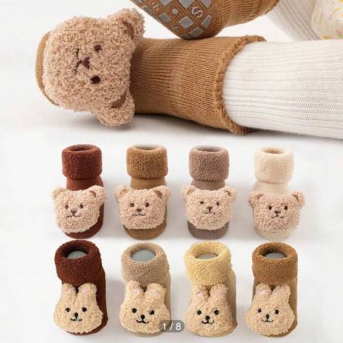 4 Pairs Baby/Toddler Thick Warm Socks With Cute Cartoon Bear & Rabbit Non-Slip Design, Suitable For Daily Wear During Autumn & Winter, Random Style & Color | SHEIN USA