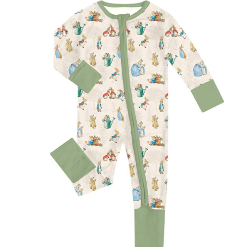 FancyPrince Rabbit Carrot Baby Bamboo Zipper Romper Pajamas