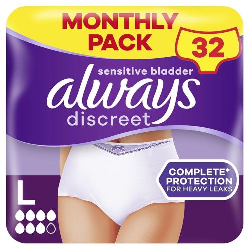 Always Discreet Incontinence Pants Women Large, UK Size 16-22, White, Absorbency 7, 32 Underwear , Disposable Maternity Knickers (8 x 4 Packs), Heavy Bladder Leak Protection , Maternity Postpartum : Amazon.co.uk: Health & Personal Care