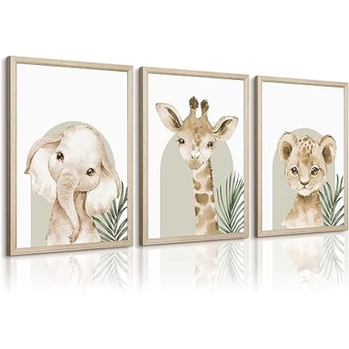 Nursery Wall Art Safari 12x16 Wood Framed Set of 3