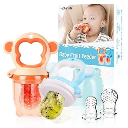 Baby Solids/Frozen Fruit Feeder Pacifier, Infant Teether Toy 4M+, BPA-Free Silicone Pouch & Nipple, Safely Introduce Solids, Teething Relief, 2-Pack