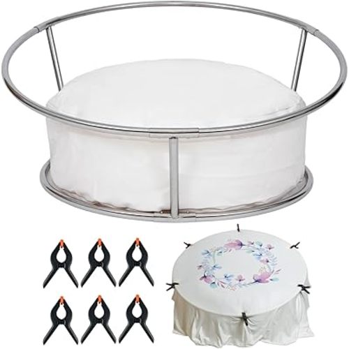 Newborn Posing Table with Beanbag(Unfilled) and 6 Clips Newborn Photography Stand Baby Photoshoot Posing Table Round Backdrop Stand Stainless Steel for Travelling Newborn Photographers/Starter