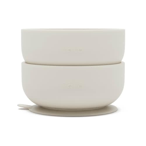Lalo Suction Bowls - 2 Pack, 100% Silicone Non-Toxic BPA-Free Baby Bowls with Suction Base To Prevent Accidental Tip-Overs - Silicone Bowls For Babies And Toddlers - Oatmeal