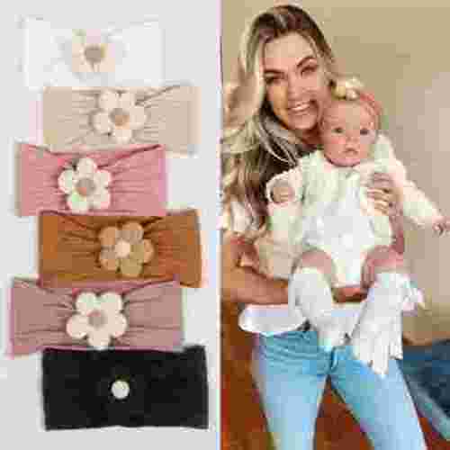 6 Pcs Handmade Flower Baby Headbands, Super Stretchy Soft Knot Headbands, Nylon Toddler Hairband Accessories for Newborn and Toddler Kids