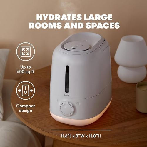 Frida Baby 3-in-1 XL Top Fill Humidifier for Bedroom, 6L Tank Cool Mist Humidifier for Large Rooms + Diffuser, Nightlight, Auto Shut-Off, Quiet, Carry Handle, Night Light, Essential Oil Diffuser