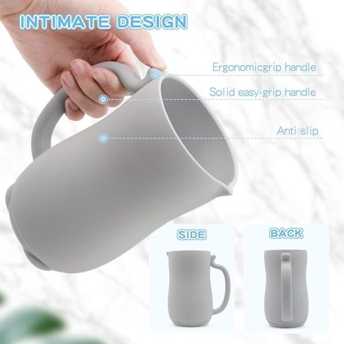 mandoo Baby Bath Rinse Cup - Food Grade Silicone - Shampoo & Body Washing Rinser Cup For Kids with Easy Grip Handle to Rinse Baby Shampoo and Soap - Baby Essentials (light gray) - Light Gray