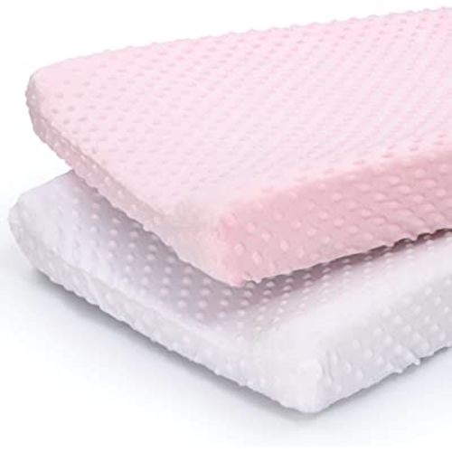 The Peanutshell Baby Girl Changing Pad Covers Set of 2 - Ultra Soft Baby Cover – Fits Standard Changing Table Pads, Durable, Machine Washable Sheets - Pink & White Minky