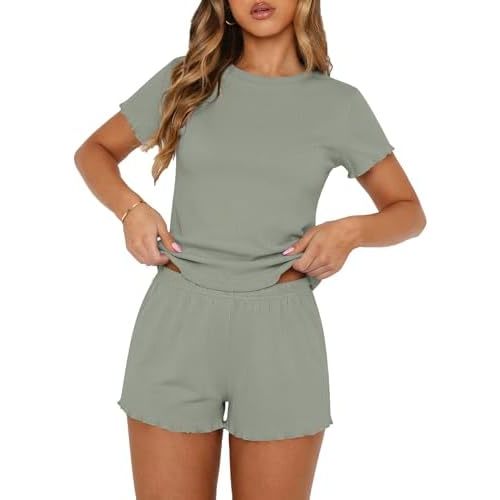 Ekouaer Cute Pajama Sets for Women Summer Short Sleeve Lounge Sets S-XXL