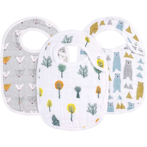 Snap Muslin Bibs for Boys &Girls,3-Pack Baby Bibs for Infants,Newborns and Toddlers,100% Cotton Muslin Bib