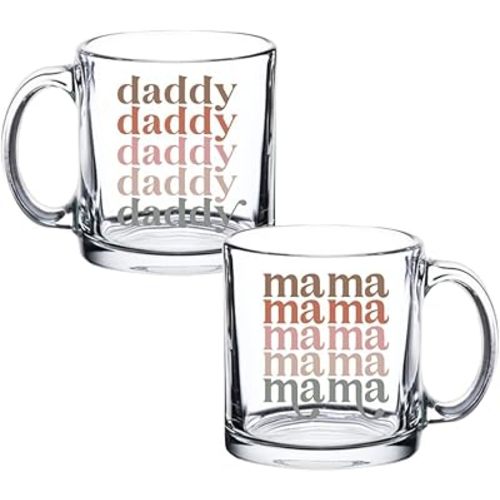 Tipit Drinkware Pregnancy Gift - Mama Daddy Glass Coffee Mug Set - Gift Set for New Parents to Be-Baby Shower Gifts for Parents -Mom and Dad Mugs for Expecting Parents