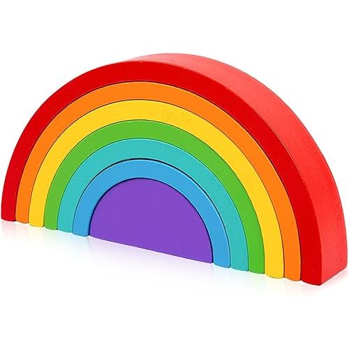 Wooden Rainbow Stacking Toy, Wood Rainbow Stacker Arch Game, Montessori Arch Bridge Rainbow Building Blocks, Colorful Stacking Blocks Puzzles for Kids 2 3 4 5 Years Old, Rainbow Decor Toys
