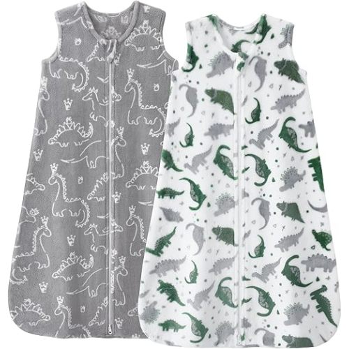Fleece Baby Sleep Sack 0-6 Months 2.0 Tog Baby Wearable Blanket with 2-Way Zipper Warm Sleeping Sack for Toddler Infant Newborn - Small Grey White Dinosaur
