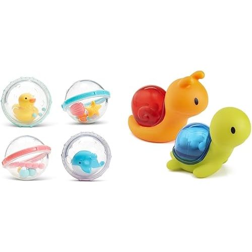 Munchkin® Float & Play BubblesTM Baby Bath Toy 4 Count and Bath Rattle Squirts Turtle & Snail 2 Pack