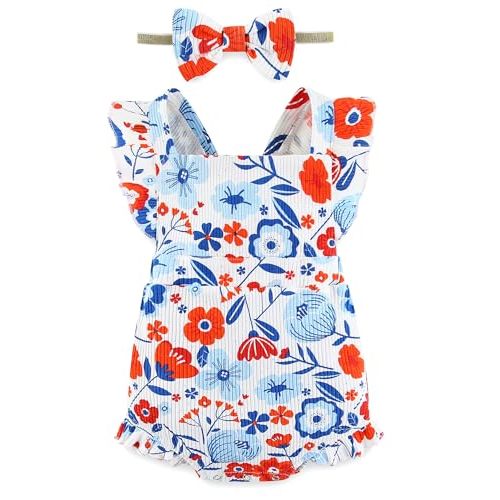 Fullfamous Baby Girl Ruffled Jumpsuit and Headband Set
