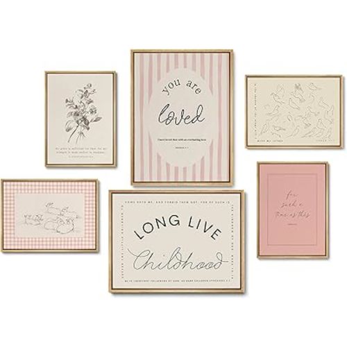6Pcs Christian Bible Verse Wall Art Pink Girl Canvas Posters Prints Girl Room Paintings Pictures Scripture Story Wall Decor for Living Room Bedroom Girls Room 8x10in*4pcs 12x16in*2pcs Unframed