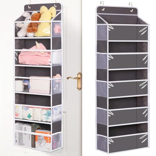 Dntorx Over The Door Organizer Storage, 5 Shelf Clear Hanging Door Organizer with 10 Side Pockets, Behind Door Organizer for Pantry, Dorm, Bedroom, Bathroom and Baby Nursery Storage