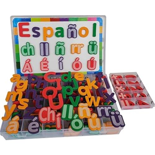 Spanish & English Magnetic Alphabet Letters & Number ABC Magnets Whiteboard, Letras Españolas Y Números Magnéticos para Niños, Educational Learning Toys for Kids Classroom Teaching Tool (4 Sets ES1)