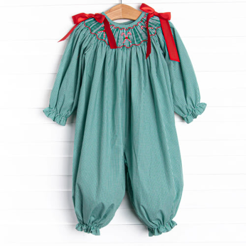 Candy Cane Classics Smocked Romper, Green – Stitchy Fish