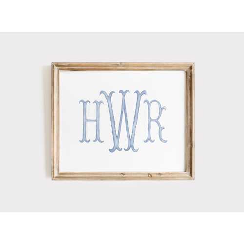 Watercolor Monogram Nursery Wall Art, Blue Nursery Wall Decor, Baby Boy Nursery Decor, Custom Nursery Wall Art, Personalized Initials Print