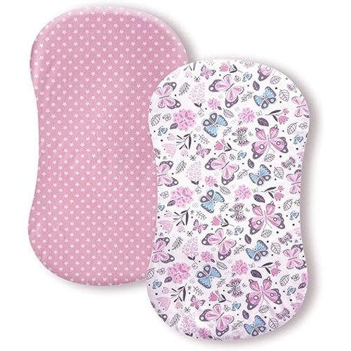 AMROSE Premium Cotton Butterfly Bassinet Sheets, Fit for Halo Bassinest Swivel Sleeper, 2 Pack Hourglass Bassinet Mattress Sheet Set for Girl, Soft Breathable Safe, Pink Stars Butterfly