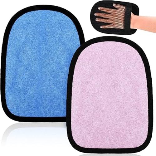 Skylety 2 Pcs Sand Wipe Off Mitts Beach Mitt Wipe Duster Cleaner for Summer Volleyball Sandbox Water Activity Soft Towel Clean Sand from Skin Mitt Pack for Surf Ocean Lakeside Recreation(Pink, Blue)