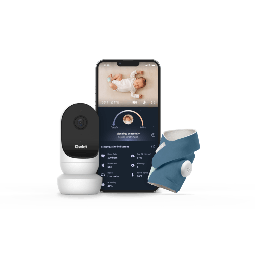 Owlet Dream Duo 2 Smart Baby Monitor - includes FDA-Cleared Dream Sock® & HD Video Wifi Camera - Bedtime Blue