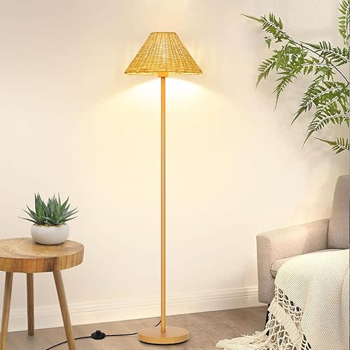 Rattan Floor Lamp with Woven Wicker Lampshade