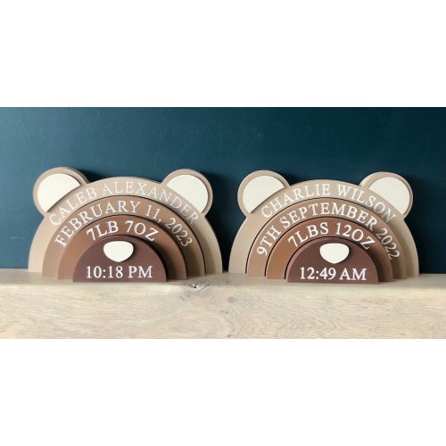 Personalised wooden Bear stacker, engraved new baby gift, new baby keepsake, engraved wooden rainbow