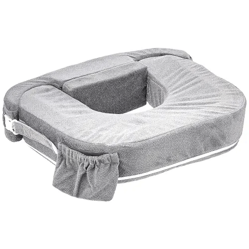 My Brest Friend Twin Nursing Pillow - Enhanced Comfort with Slipcover - Ultimate Ergonomic Support for Breastfeeding- Adjustable Strap and Silent Release Buckle with Handy Side Pocket, Evening Grey