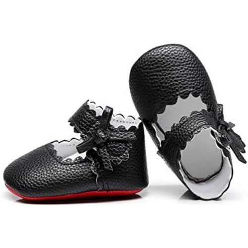 HONGTEYA Baby Girls Ballet Dress Shoes - Mary Jane Soft Sole Sidebow Toddler Moccasins