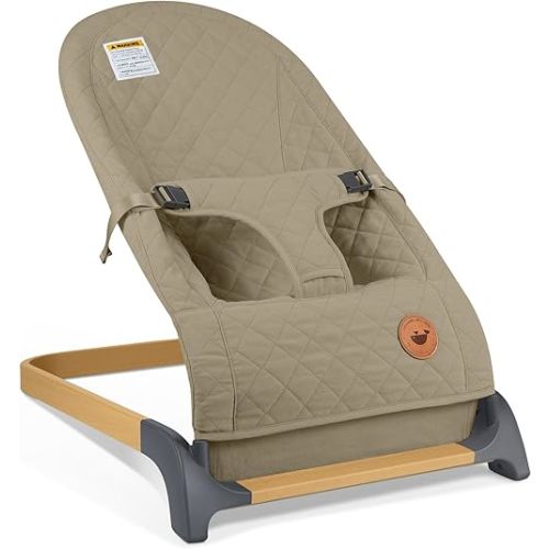 ANGELBLISS Baby Bouncer, Portable Bouncer Seat for Babies, Infants Bouncy Seat with Cotton Fabric, Natural Vibrations (Brown)