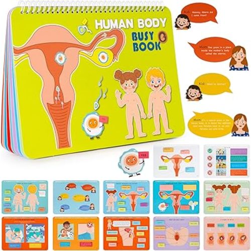 Freebear Montessori Busy Book for Kids, Human Body Anatomy Book for Toddlers, Preshool Kindergarten Learning Activities, Autism Sensory Toys, Travel Toys, Gifts for Girls and Boys 4 5 6 7 8 Years