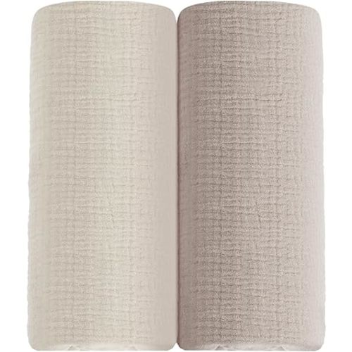 Muslin Swaddle Blankets for Baby, Unisex Baby Boys Girls Essentials, Large 47 x 47 inches, Boho Style Receiving Blankets Newborn Registry Must Haves (Beige-Cream)