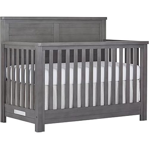 Evolur Belmar Flat 5-in-1 Convertible Crib in Rustic Grey, Features 3 Mattress Height Settings, Greenguard Gold Certified, Made of Kiln-Dried Hardwood