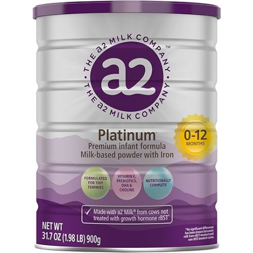 a2 Platinum® Premium Infant Formula for Babies ages 0-12 Months, Milk-Based Powder with Iron. Nutritionally Complete, made with Pure and Natural a2 Milk® - 31.7- oz Can
