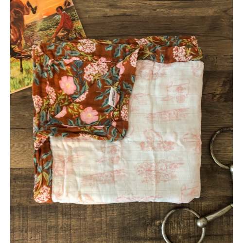 Horses & Floral Bamboo Muslin Baby Blanket