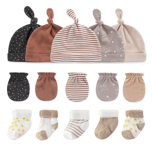 Ruliby Baby Hats Mittens and Socks Set Cotton Newborn Hat Beanie Soft Infant Girls Boys Caps Gloves 0-6 month