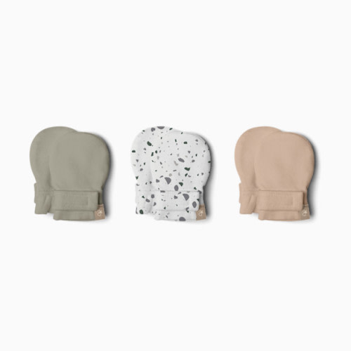 Goumi Kids Stay-On Baby Mitts (3 Pack) - Moss + Terrazzo + Sandstone, 0-3 M