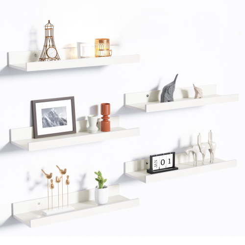 Floating Shelves, Upsimples Home Wood Shelf Wall Mounted, Set of 5, Multiple Sizes, White