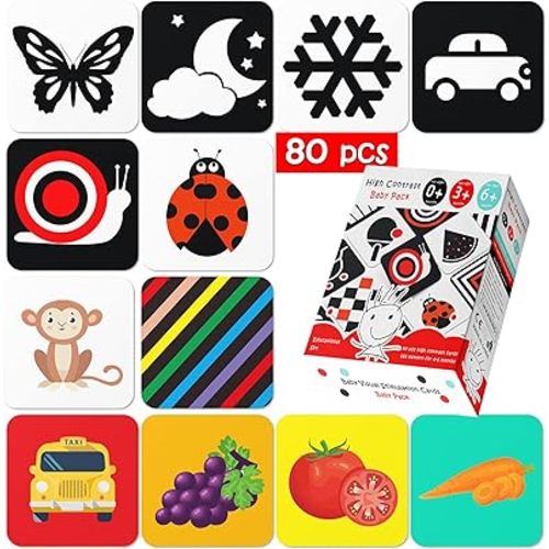 Baby Flash Cards 6 to 12 Months, High Contrast Baby Toys for Newborn, Black and White Cards for Newborns, Sensory Toys for Babies Brain Development, Tummy Time, Newborn Gifts