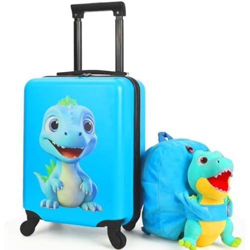 emissary Kids Luggage With Wheels, 18" Hardside Dinosaur Toddler Suitcases with Backpack for Boys, Airline Approved Kids Carry on Rolling Travel Luggage Set Gifts for Children