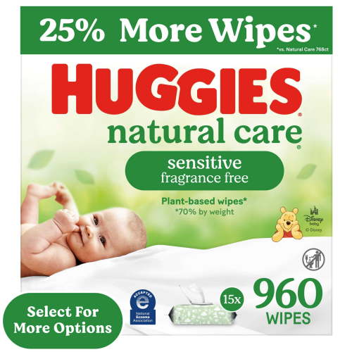 Huggies Natural Care Sensitive Baby Wipes, Unscented, 15 Pack, 960 Total Ct (Select for More)