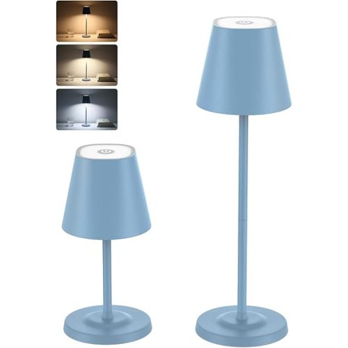 LED Cordless Table Lamp Rechargeable, 3-Height Adjustable, 5500mAh Battery Operated Lamp, 3-Color Dimming Touch Lamp, Portable Lamp for Dining, Bedroom,Camping, Outdoor, Indoor(Blue 2 Pcs)