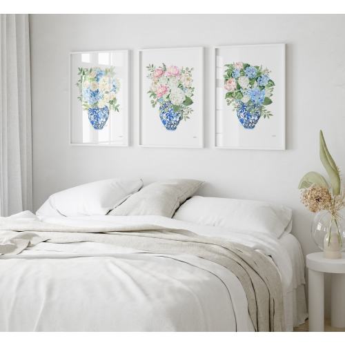 Chinoiserie Bedroom Wall Art, Ginger Jar Decor, Floral Bedroom, Hydrangea Bedroom Decor, Vintage Flower Bedroom, Botanical Print, Home Decor