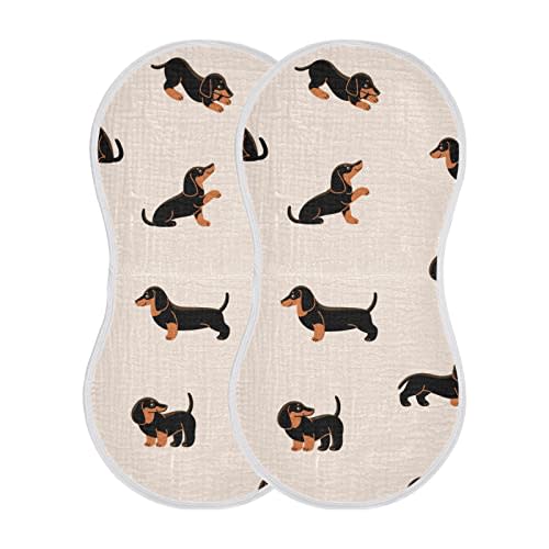 WELLDAY Muslin Baby Burp Cloths Set of 1, Soft Absorbent Cute Dogs Dachshunds Muslin Washcloths, Bibs, Face Towel for Newborn Boys Girls, 22 x 11 Inch