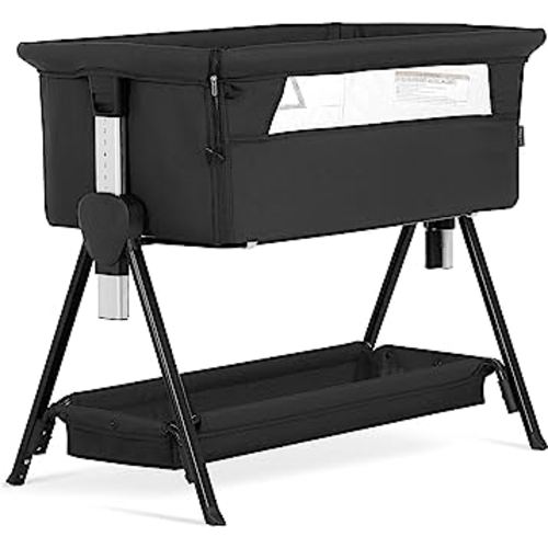 Dream On Me Lilly Bedside Bassinet for Baby, Lightweight and Portable Baby Bassinet, Seven Position Adjustable Height with Large Storage Area