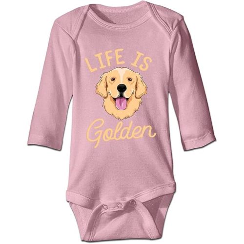 DOQOSESHY Life is Golden(Golden Retriever) Infant Short Sleeve 100% Cotton Bodysuit/Long Sleeve Romper/Sleeveless Jumpsuit