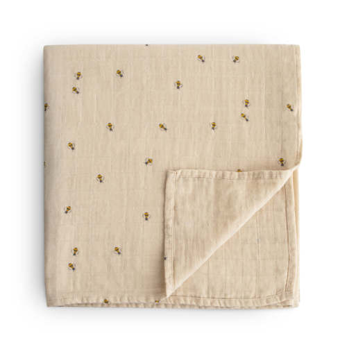 Organic Cotton Mushie Baby Muslin Swaddle Blanket, Bees