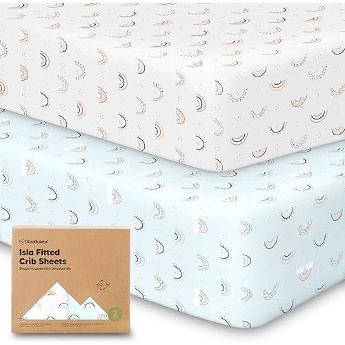 2-Pack Crib Sheets for Boys, Girls - Viscose Derived from Bamboo Fitted Crib Sheet, Baby Crib Sheets Neutral, Crib Mattress Sheet, Toddler Bed Sheets, Baby Sheets for Crib Fitted Sheets(Jolly Rainbow)