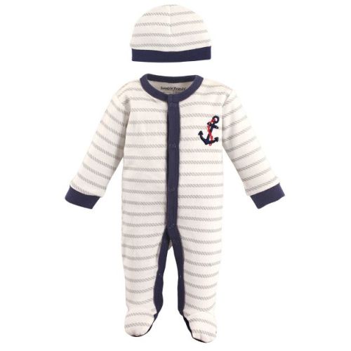 Luvable Friends Baby Boy Cotton Preemie Snap Sleep and Play and Cap 2pc Set, Anchor, Preemie